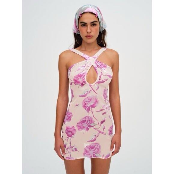 For Love And Lemons Rori Mini Dress Sheer Burnout Velvet Roses Print Sz S READ - Picture 6 of 13